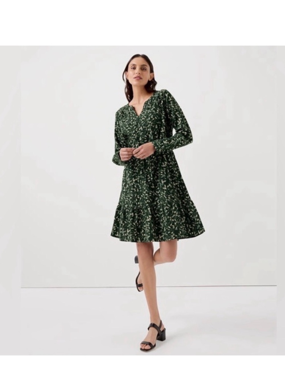 Pact Organic Cotton Cafe Crepe Tiered Dress Women's Size Xs Green Natural Fiber